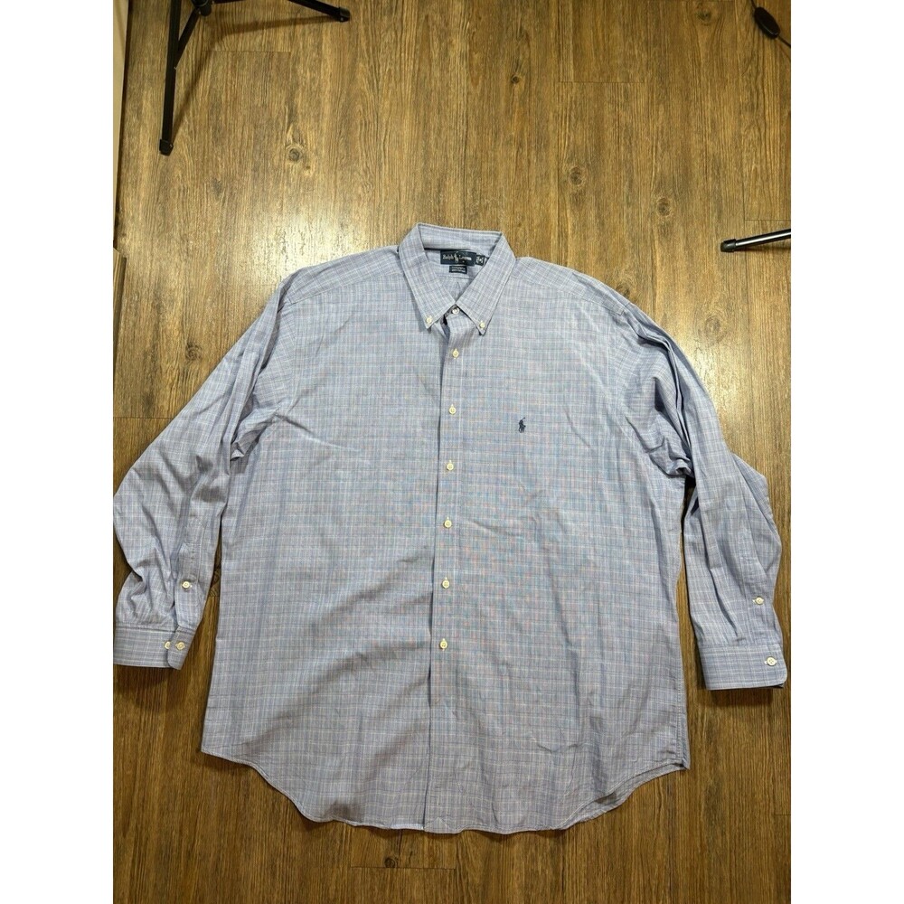 Polo Ralph Lauren Mens Yarmouth Blue Plaid Long Sleeve Button 18 34/35